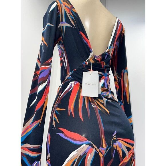 NWT EMILIO PUCCI Black Runway Bamboo Leaf Print Sheath Mini Dress Size I… - Picture 5 of 16
